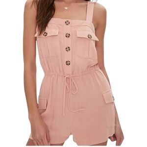 Forever 21 pink Romper Button Drawstring Waist  S